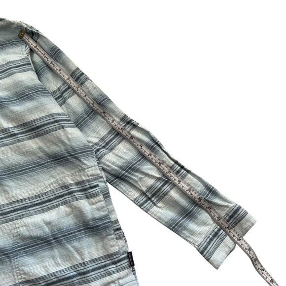 Patagonia Mens Organic Cotton Stripe Hooded Shirt Blue M Beachy Coastal Surf - Picture 11 of 11